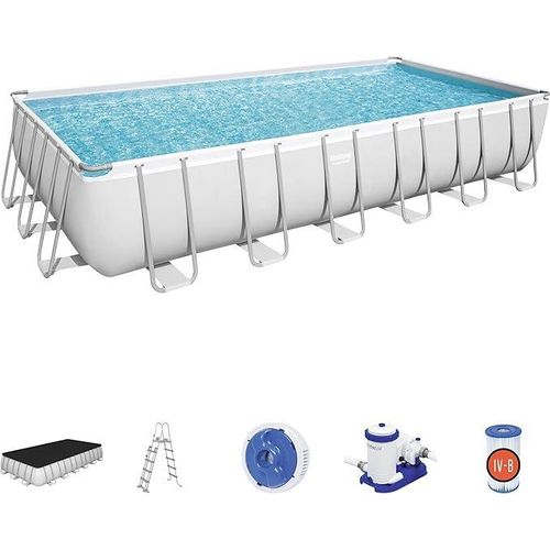 Aufstellpool Bestway Power Steel 732x366x132 cm mit Kartuschenreiniger 9.463 L/H mit Abdeckung und Leiter
