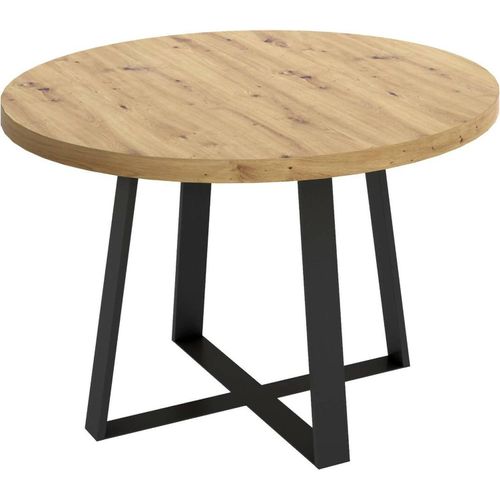 Fester-Tisch Daureli, Mehrzweck-Esstisch, runder Tisch für die Küche oder das Esszimmer, 120 x 120 x 75 cm, Nodi-Eiche