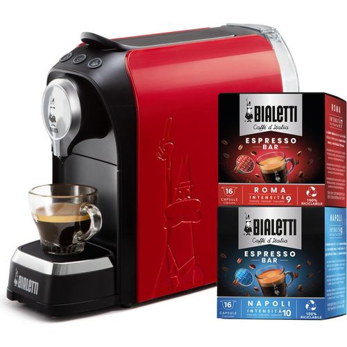 Bialetti Bundle Super + 32 Kapseln Espressoautomat 0,7 l, rot