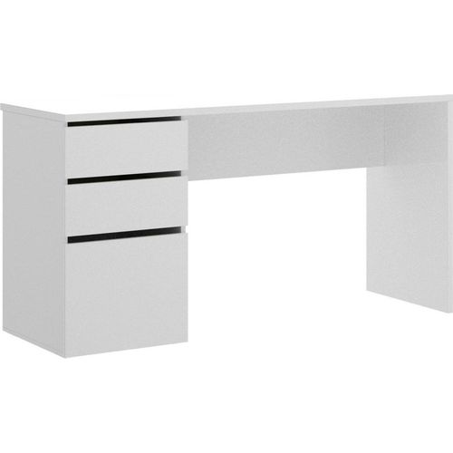 Schreibtisch Dgabbi, Mehrzweckschreibtisch für Büro oder Schlafzimmer, linearer Arbeitstisch mit 2 Schubladen und 1 Tür, 139 x 60 x 75 cm, Weiß