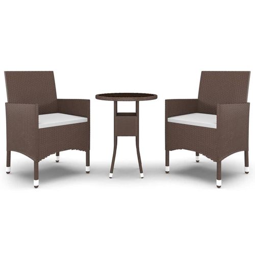 vidaXL 3-tlg. Bistro-Set Poly-Rattan und Hartglas Braun