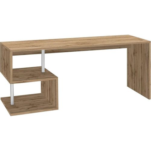 Schreibtisch Dmarusi, Linearer Schreibtisch mit PC-Halterung, Mehrzweck-Bürotisch, platzsparender Multipositions-Schreibtisch, 100 % Italy, cm 180x60h78, Eiche