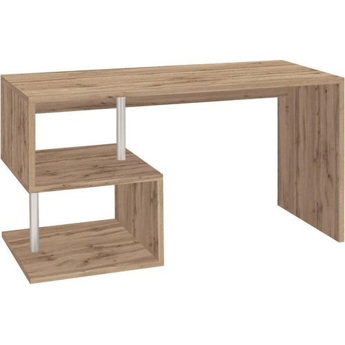 Schreibtisch Dmorisc, Linearer Schreibtisch mit PC-Halterung, Mehrzweck-Bürotisch, platzsparender Multipositions-Schreibtisch, 100 % Italy, cm 140x60h78, Eiche