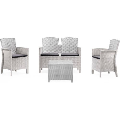 Lounge-Set für den Außenbereich Dmorat, Gartenset mit Kissen, Lounge-Set für den Innenbereich in Rattan-Optik, 100 % Italy, Weiß