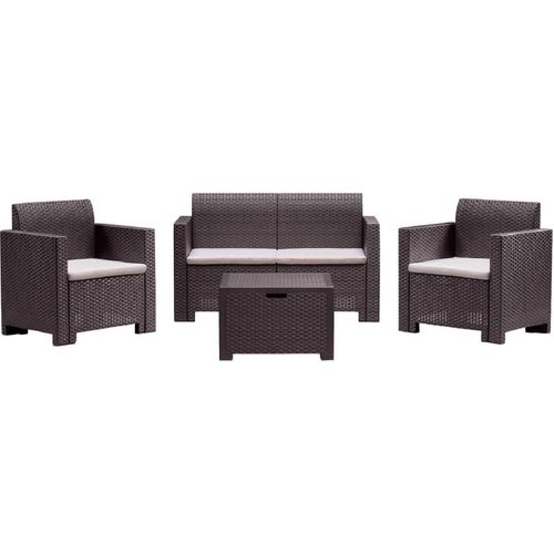 Lounge-Set für den Außenbereich Dmotto, Garten-Set mit Kissen, Lounge-Set für den Innenbereich in Rattan-Optik, 100 % Italy, Braun