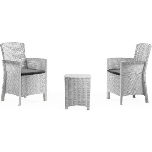 Lounge-Set für den Außenbereich Dfre, Gartenset mit Kissen, Lounge-Set für den Innenbereich in Rattan-Optik, 100 % Italy, Weiß