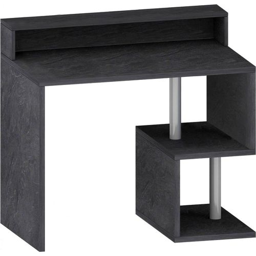 Schreibtisch Adrien, Linearer Schreibtisch mit Ablagefächern und LED-Leuchten, Mehrzweck-Büroschreibtisch mit Platte, 100x50h93 cm, Schiefer
