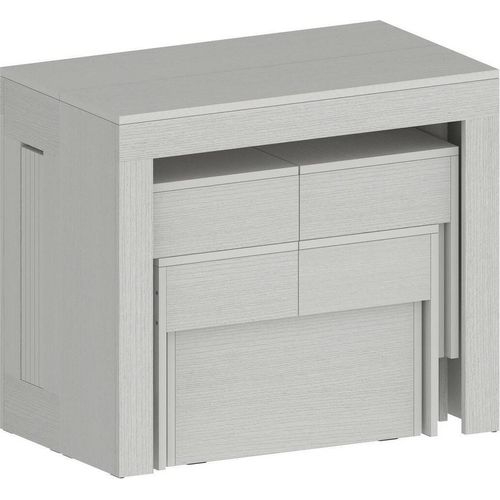 Tisch- und Stuhlset Eric, Mehrzweckkomposition, Set mit Konsole und 2 ausziehbaren Bänken, 100 % Italy, 66 x 25 x 45 cm, Weiß