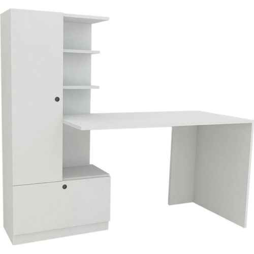 Schreibtisch Dfrabott, Mehrzweckschreibtisch, Bürotisch für PC, Eckschreibtisch, 150x62h140 cm, Weiß