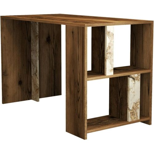 Schreibtisch Dpican, Mehrzweckschreibtisch, Bürotisch für PC, Eckschreibtisch, 120x60h75 cm, Nussbaum und Weißer Marmor