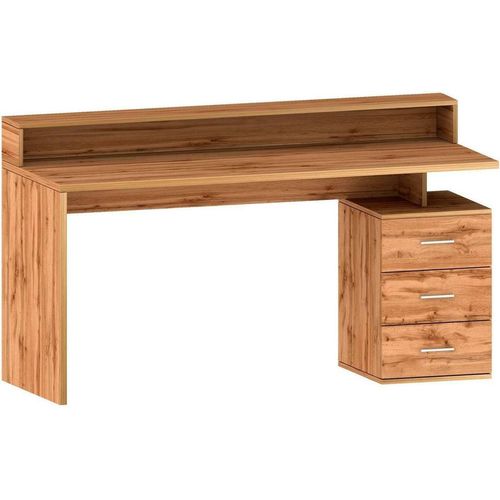 Schreibtisch Alexandre, Schreibtisch mit Platte und LED-Leuchten, Mehrzweck-Büroschreibtisch, platzsparender Schreibtisch, 160x60h90 cm, Eiche