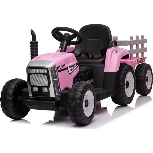 FINOOS Kinder Elektro Traktor Anhänger Kinderauto Kinderfahrzeug kinder Elektroauto 12V Usb Mp3 Rosa