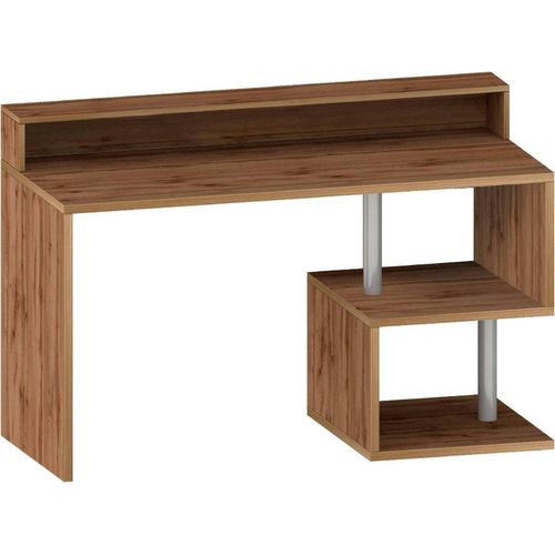 Schreibtisch Alain, Linearer Schreibtisch mit Ablagefächern und LED-Leuchten, Mehrzweck-Büroschreibtisch mit Platte, 140x60h93 cm, Eiche