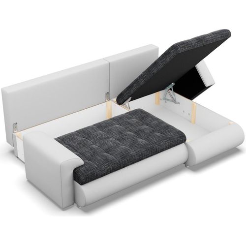 Rechts Ecksofa mit Schlaffunktion FORESTA, Sofa mit bettkasten 230x159cm, Schwarz + Grau