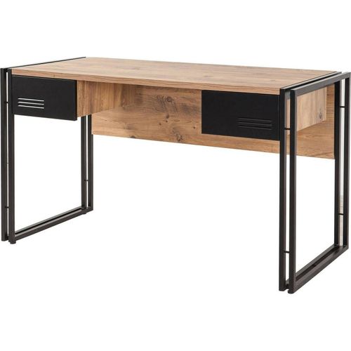 Schreibtisch Alkes, Mehrzweckschreibtisch, Bürotisch für PC, Eckschreibtisch, 139x60h75 cm, Eiche und Schwarz
