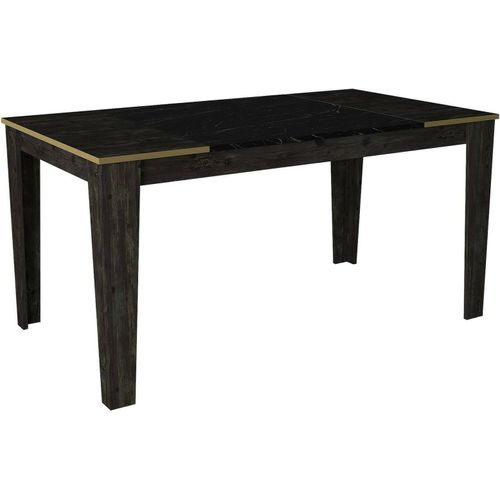 Esstisch Peacock, Küchenregal, Esszimmertisch, Festes rechteckiges Regal, 145x85h76 cm, Schwarz und Gold