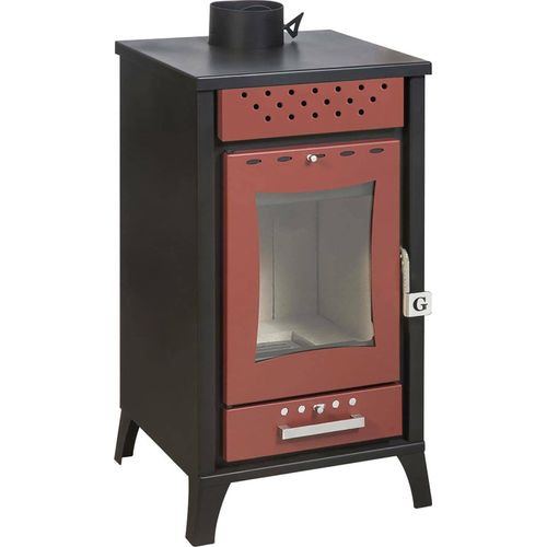 Holzofen Agropoli, Holzkamin, Holzfeuerstelle, Rustikaler Ofen, Italy, 49x46 h91 cm, Rot