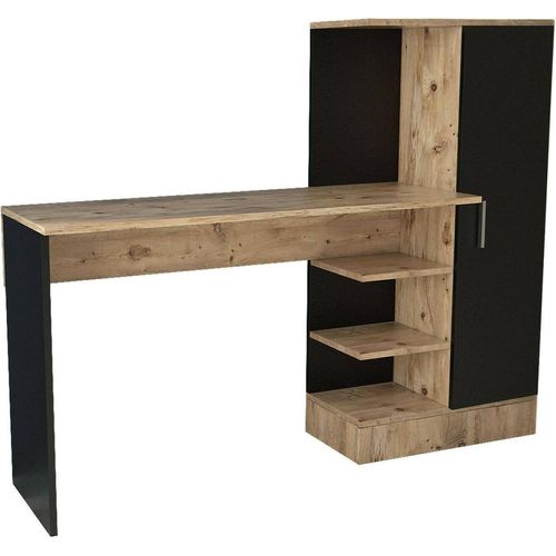 Schreibtisch Ancha, Mehrzweckschreibtisch, Bürotisch für PC, Eckschreibtisch, 152x40h120 cm, Eiche und Schwarz