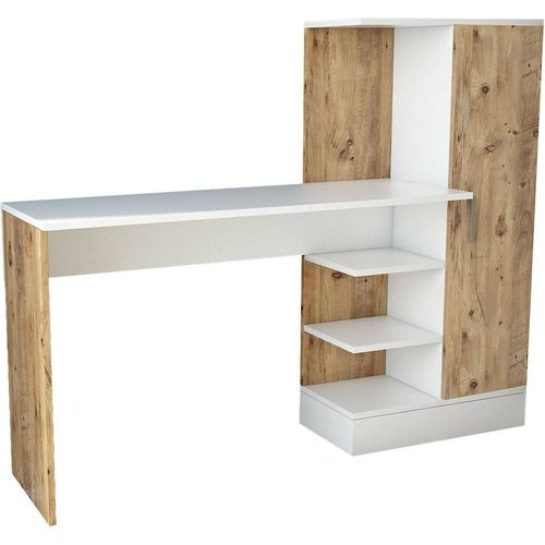 Schreibtisch Ancha, Mehrzweckschreibtisch, Bürotisch für PC, Eckschreibtisch, 152x40h120 cm, Eiche und Weiß