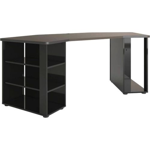 Schreibtisch Bangui, Mehrzweckschreibtisch, Bürotisch für PC, Eckschreibtisch, Italy, 205x91h76 cm, Glänzendes Schwarz