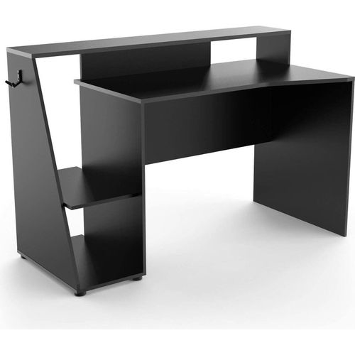Schreibtisch Ampil, Spieltisch, Bürotisch für PC, Eckschreibtisch, 138x67 h94 cm, Dunkelgrau und Schwarz