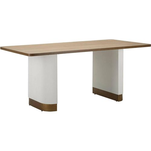 Esstisch Brian, Küchenregal, Esszimmertisch, Festes rechteckiges Regal, 180x90 h76 cm, Weiß und Braun
