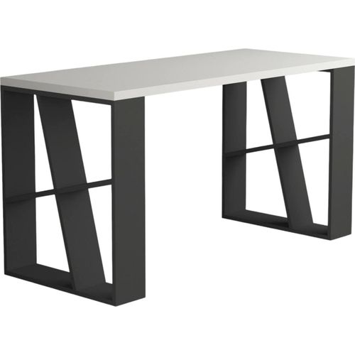 Schreibtisch Eloi, Mehrzweckschreibtisch, Bürotisch für PC, Eckschreibtisch, 140x60 h75 cm, Weiß und Anthrazit