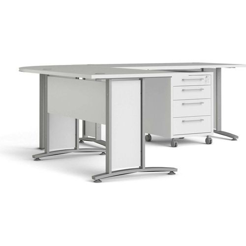 Schreibtisch Agerato, Mehrzweckschreibtisch, Bürotisch für PC, Eckschreibtisch, 230x200 h75 cm, Weiß und Grau