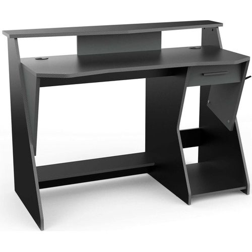 Schreibtisch Ripoli, Spieltisch, Bürotisch für PC, Eckschreibtisch, 124x60 h90 cm, Dunkelgrau und Schwarz