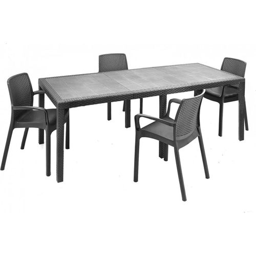 Tisch- und Stuhlset Moie, Wohnzimmer, Ausziehbarer rechteckiger Tisch mit 4 Stühlen mit Armlehnen, Italy, Anthrazit