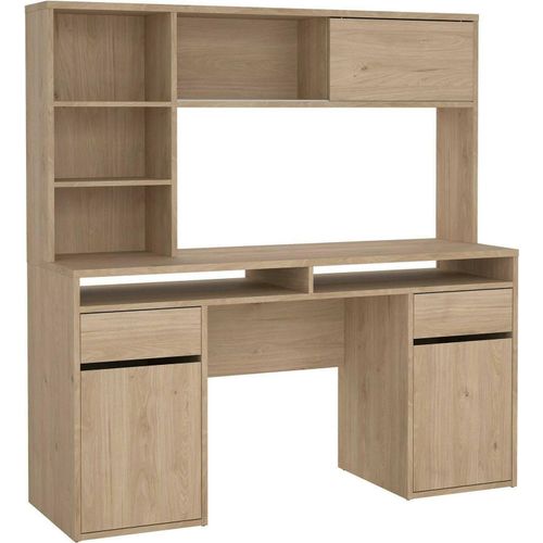 Schreibtisch Ambrenti, Mehrzweckschreibtisch, Bürotisch für PC, Eckschreibtisch, 149x48 h156 cm, Eiche