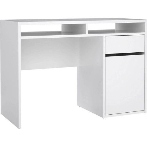 Schreibtisch Abbadu, Mehrzweckschreibtisch, Bürotisch für PC, Eckschreibtisch, 110x48 h77 cm, Glänzendes Weiß