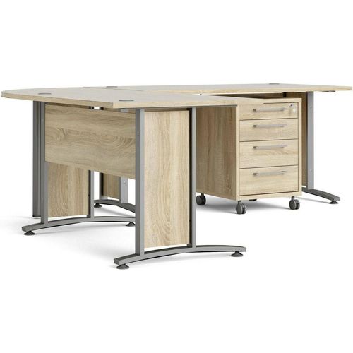 Schreibtisch Agerato, Mehrzweckschreibtisch, Bürotisch für PC, Eckschreibtisch, 230x200 h75 cm, Grau und Eiche
