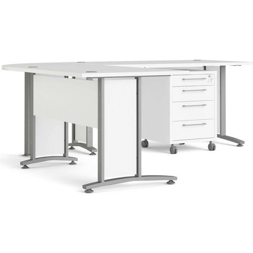 Schreibtisch Megh, Mehrzweckschreibtisch, Bürotisch für PC, Eckschreibtisch, 230x200 h75 cm, Weiß und Grau