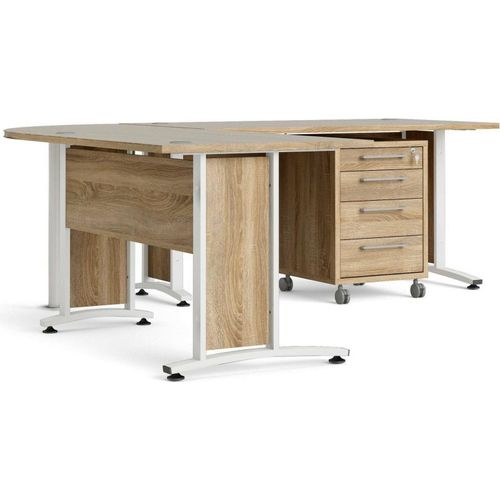 Schreibtisch Mirella, Mehrzweckschreibtisch, Bürotisch für PC, Eckschreibtisch, 230x200 h75 cm, Eiche und Weiß