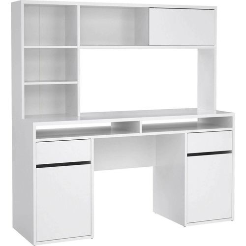 Schreibtisch Agnella, Mehrzweckschreibtisch, Bürotisch für PC, Eckschreibtisch, 149x48 h156 cm, Glänzendes Weiß