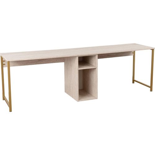 Schreibtisch Caprioli, Mehrzweckschreibtisch, Bürotisch für PC, Eckschreibtisch, 240x60 h74 cm, Beige und Gold
