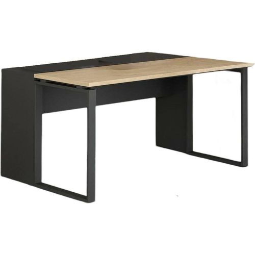 Schreibtisch Oriane, Mehrzweckschreibtisch, Bürotisch für PC, Eckschreibtisch, 60x0 h76 cm, Eiche und Grau