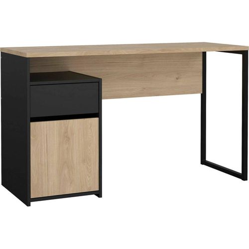 Schreibtisch Antoinett, Mehrzweckschreibtisch, Bürotisch für PC, Eckschreibtisch, 130x48 h77 cm, Eiche und Schwarz