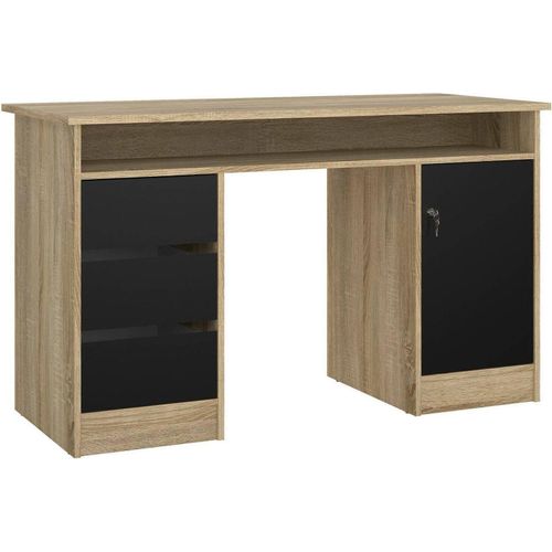 Schreibtisch Carine, Mehrzweckschreibtisch, Bürotisch für PC, Eckschreibtisch, 126x55 h76 cm, Eiche und Schwarz