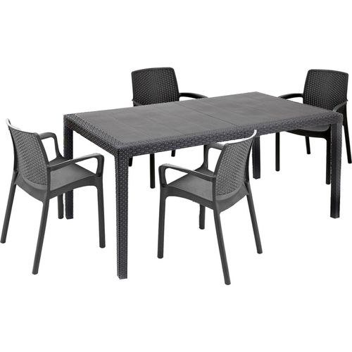 Dmora Garten-Set Tarquinia Schwarz, 4 Sitzplätze, Tisch