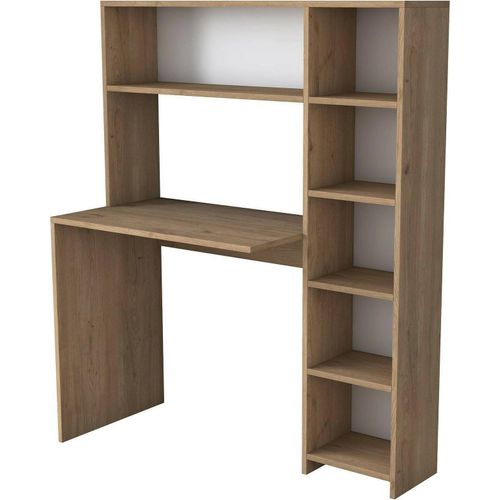 Schreibtisch Callidora, Mehrzweckschreibtisch, Bürotisch für PC, Eckschreibtisch, 113x40h142 cm, Eiche