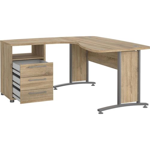 Schreibtisch Sidonia, Mehrzweckschreibtisch, Bürotisch für PC, Eckschreibtisch, 159x150 h75 cm, Grau und Eiche