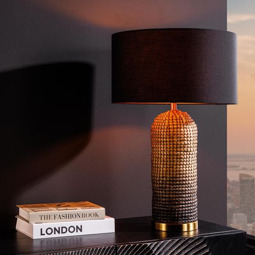 riess-ambiente Moderne Tischlampe ZEA 60cm schwarz natur runder Lampenschirm Seegras Tischleuchte Lampe Leuchte