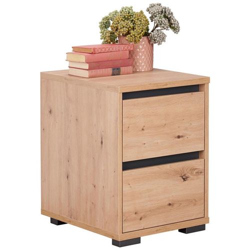 Carryhome Nachtschrank , Anthrazit, Eiche , Holzwerkstoff , 2 Schubladen , 40x55x48 cm , Schlafzimmer, Nachttische