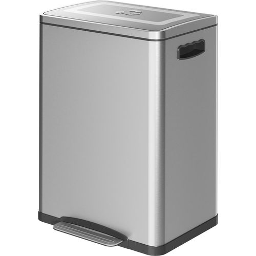 Mülleimer 40L Treteimer Abfalleimer mit Deckel und Fußpedal, Müllbehälter mit 2 Inneneimern, Soft-Close-Funktion für Wohnzimmer, Büro, Edelstahl, Silber, 40 x 34,8 x 59 cm |