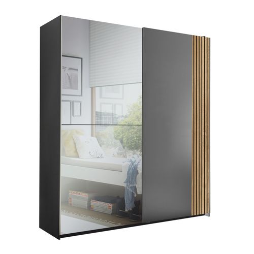 Schwebetürenschrank - graphit-Karlstad Eiche - 2 Kleiderstangen - 170 cm Image