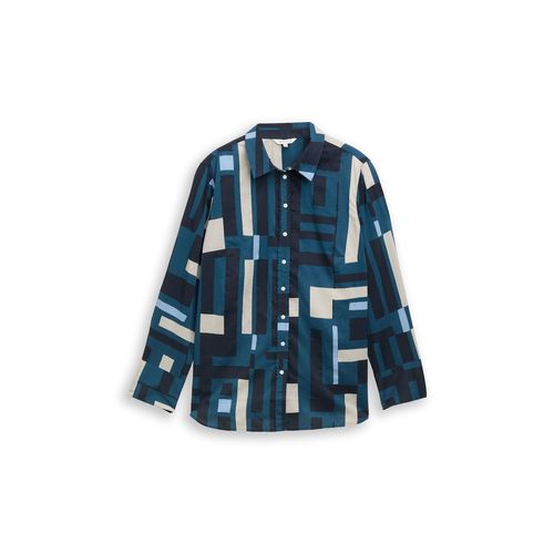 TOM TAILOR Damen Plus Size - Hemdbluse mit Muster, blau, Gemustert, Gr. 48