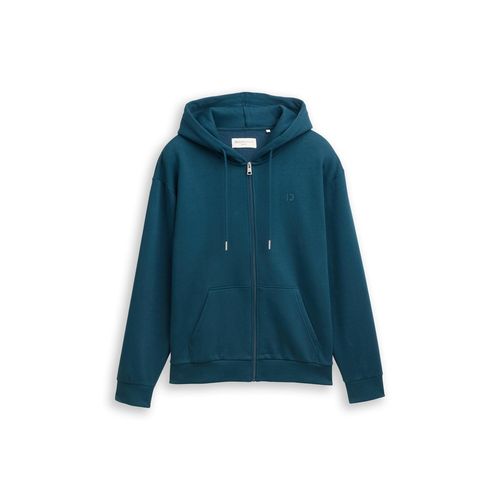 TOM TAILOR DENIM Herren Hoodie Sweatjacke mit Logo-Print, grün, Uni, Gr. L