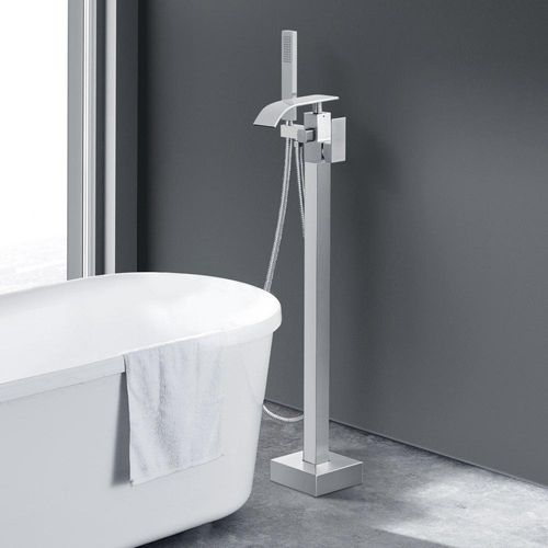 Freistehender-Badewannenarmatur - Bodenmontage - Zwei Wassermodi - 360° drehbar - Zum Baden.